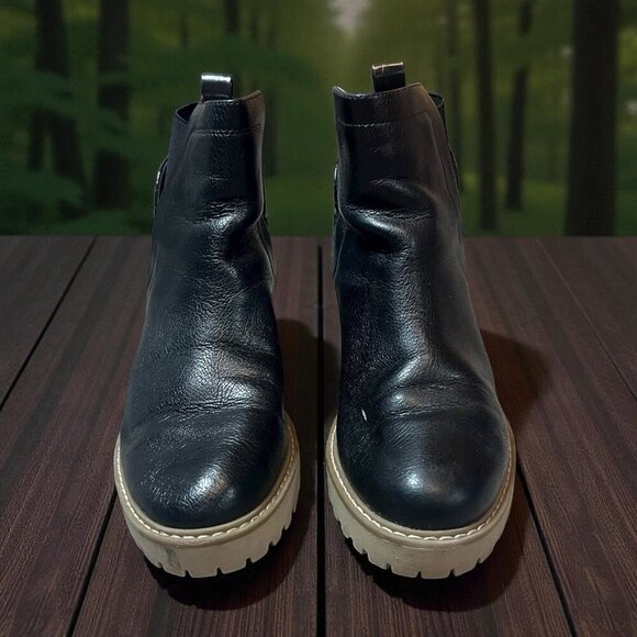 Dolce Vita Wedge Boots Rielle Size 9.5 Black Lug Sole Chelsea Pull On Booties - Picture 3 of 5